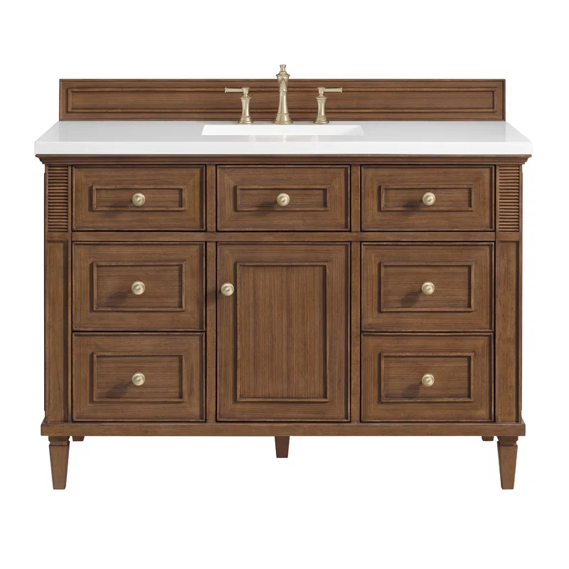 Lorelai 48" Single Vanity, Mid-Century Walnut w/ 3 CM White Zeus Silestone Top