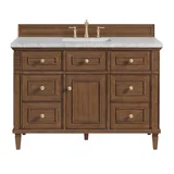 Lorelai 48" Single Vanity, Mid-Century Walnut w/ 3 CM Eternal Jasmine Pearl Silestone Top w/FreePower Wireless Charger