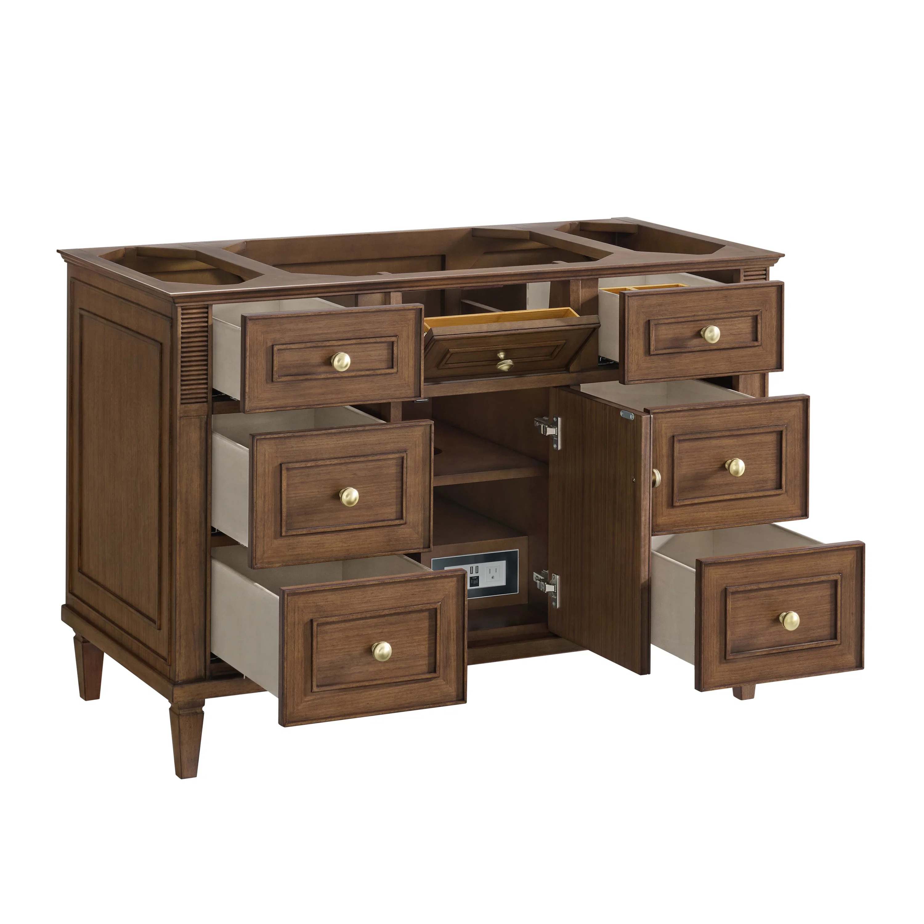 Lorelai 48" Single Vanity, Mid-Century Walnut w/ 3 CM Eternal Jasmine Pearl Silestone Top w/FreePower Wireless Charger