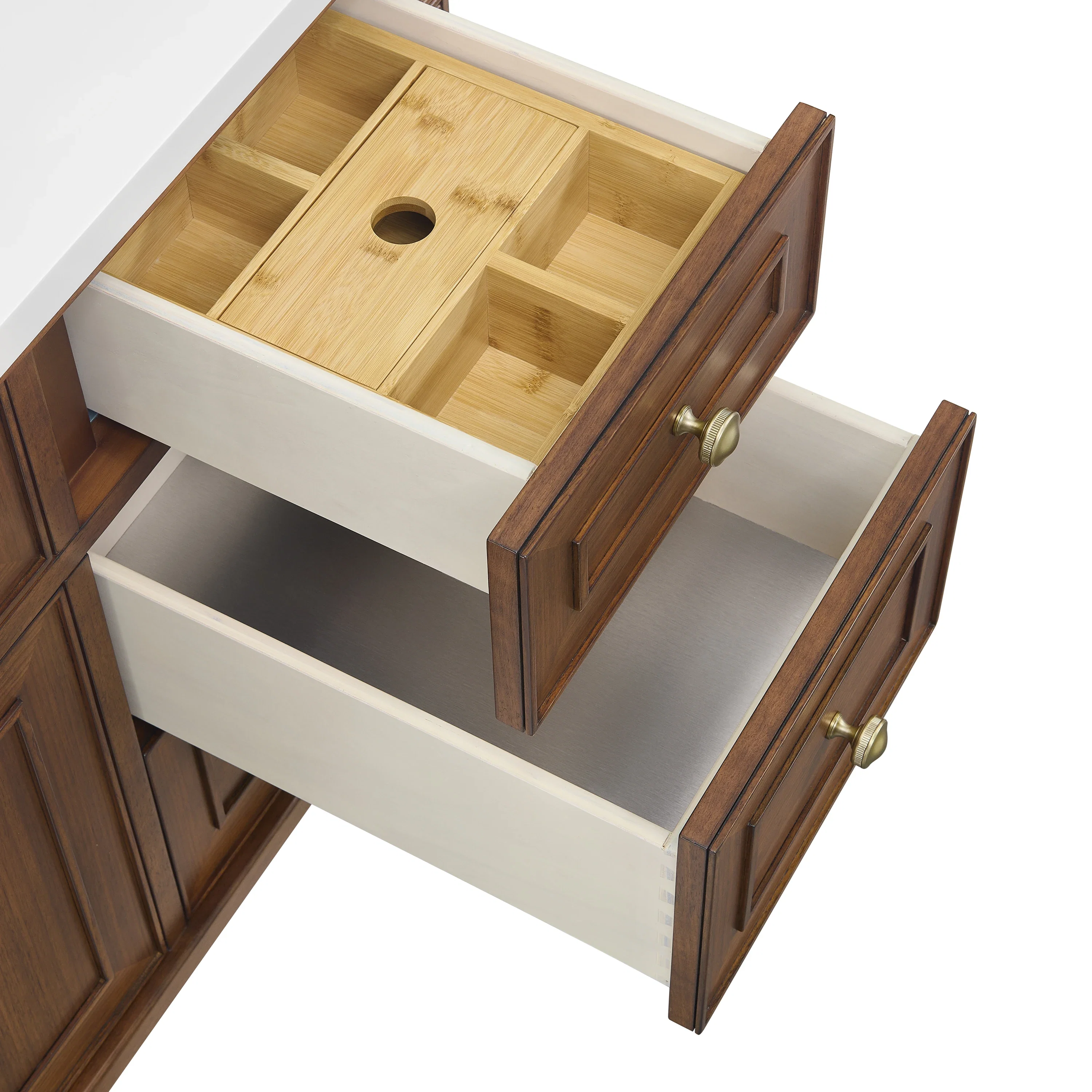 Lorelai 48" Single Vanity, Mid-Century Walnut w/ 3 CM Eternal Jasmine Pearl Silestone Top w/FreePower Wireless Charger
