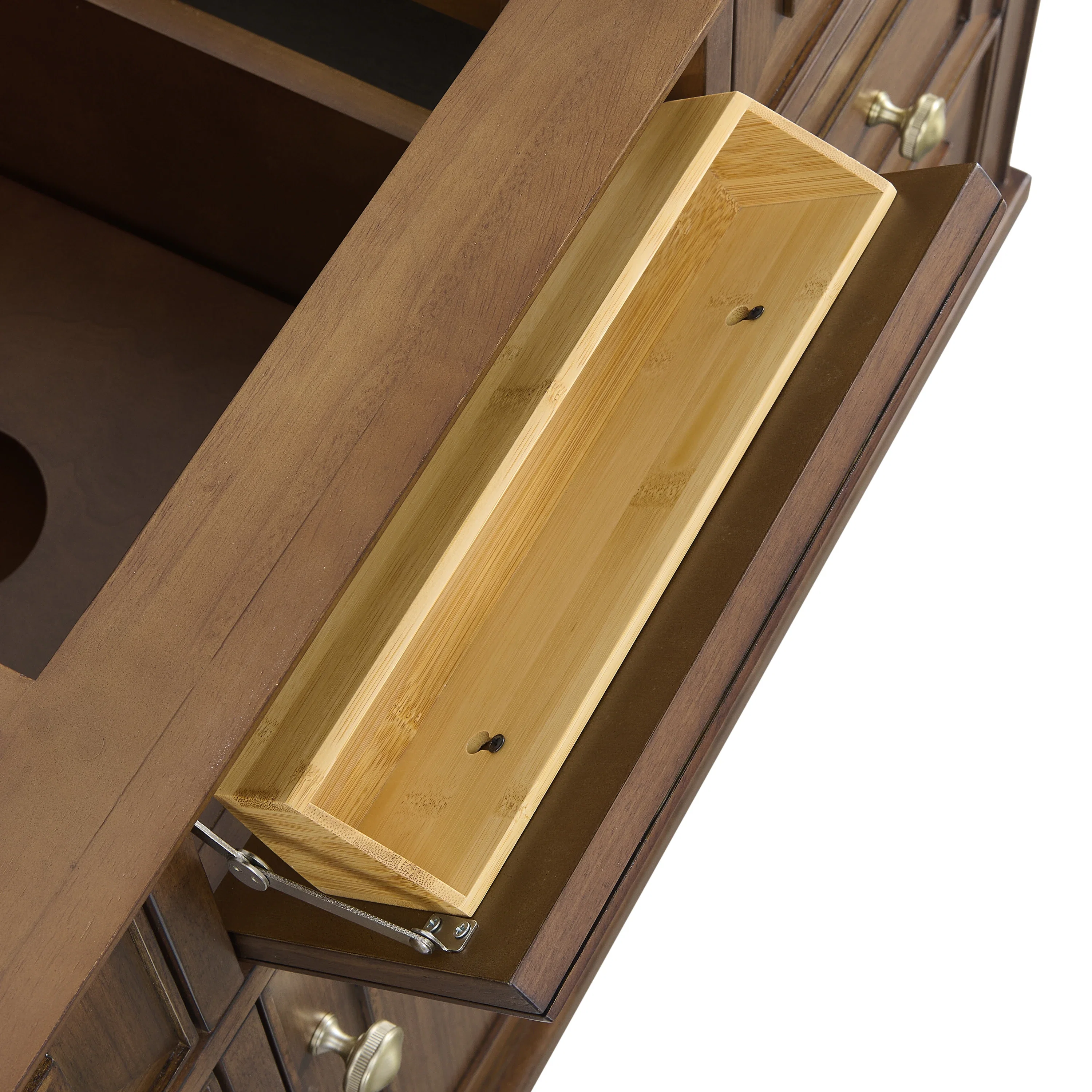 Lorelai 48" Single Vanity, Mid-Century Walnut w/ 3 CM Eternal Jasmine Pearl Silestone Top w/FreePower Wireless Charger