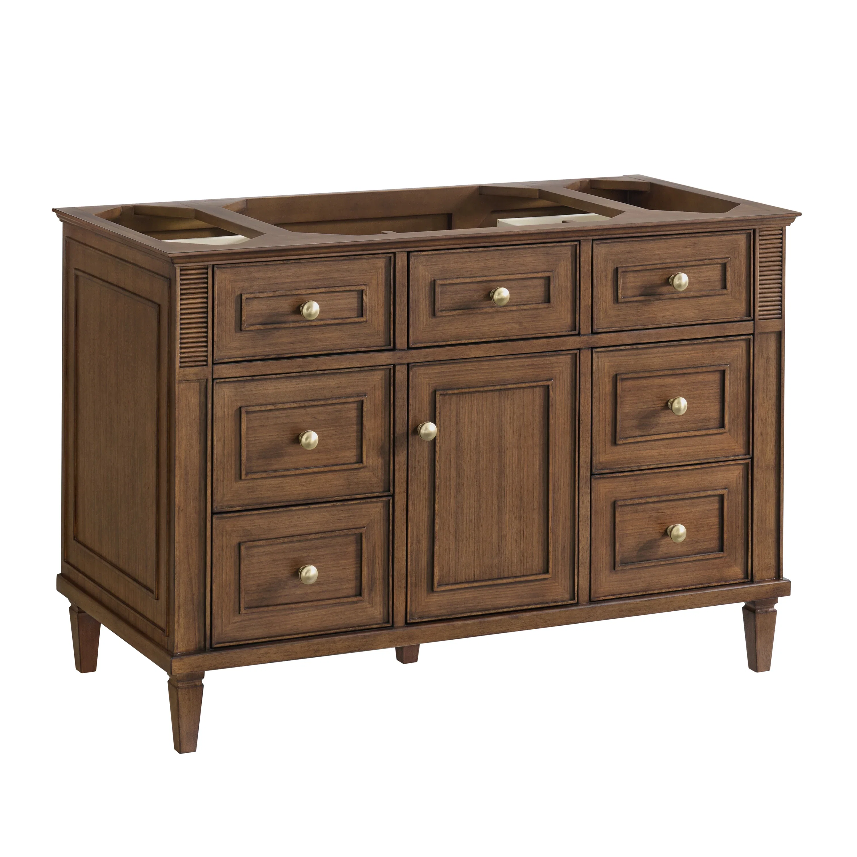 Lorelai 48" Single Vanity, Mid-Century Walnut w/ 3 CM Eternal Jasmine Pearl Silestone Top w/FreePower Wireless Charger