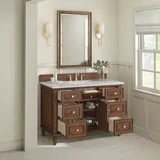 Lorelai 48" Single Vanity, Mid-Century Walnut w/ 3 CM Eternal Jasmine Pearl Silestone Top w/FreePower Wireless Charger