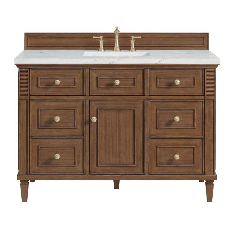 Lorelai 48" Single Vanity, Mid-Century Walnut w/ 3 CM Ethereal Noctis Silestone Top w/FreePower Wireless Charger