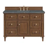Lorelai 48" Single Vanity, Mid-Century Walnut w/ 3 CM Parisien Bleu Silestone Top w/FreePower Wireless Charger