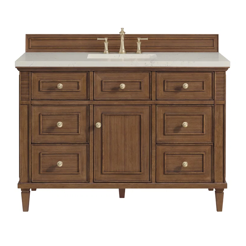 Lorelai 48" Single Vanity, Mid-Century Walnut, w/ 3 CM Siberian Silestone Top w/FreePower Wireless Charger