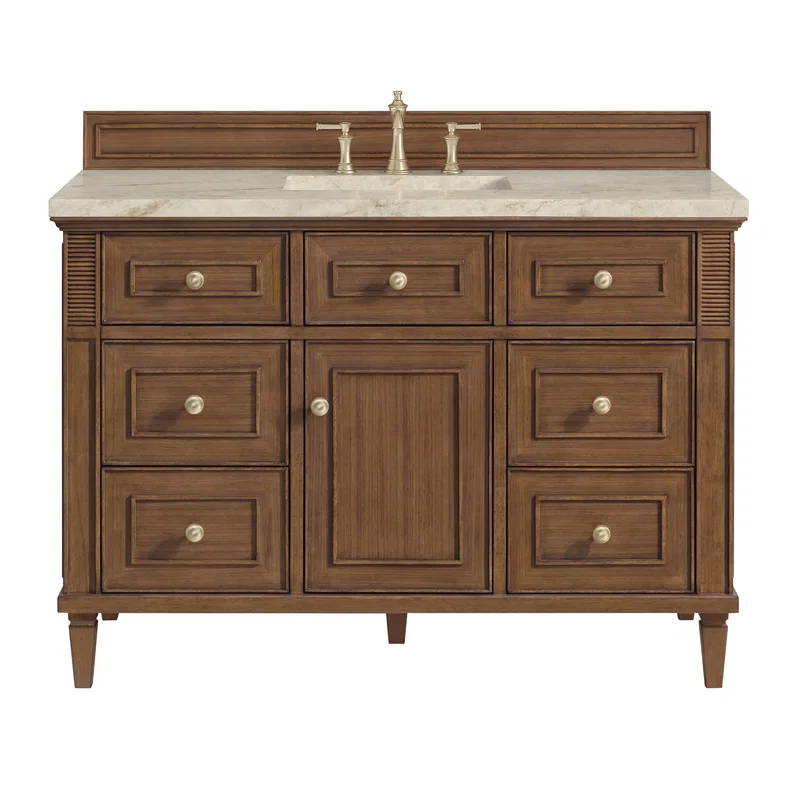 Lorelai 48" Single Vanity, Mid-Century Walnut, w/ 3 CM Tajnar Eclos Top w/FreePower Wireless Charger