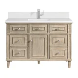 Lorelai 48" Single Vanity, Whitewashed Oak w/ Single Hole 3 CM White Zeus Silestone Top & Backsplash