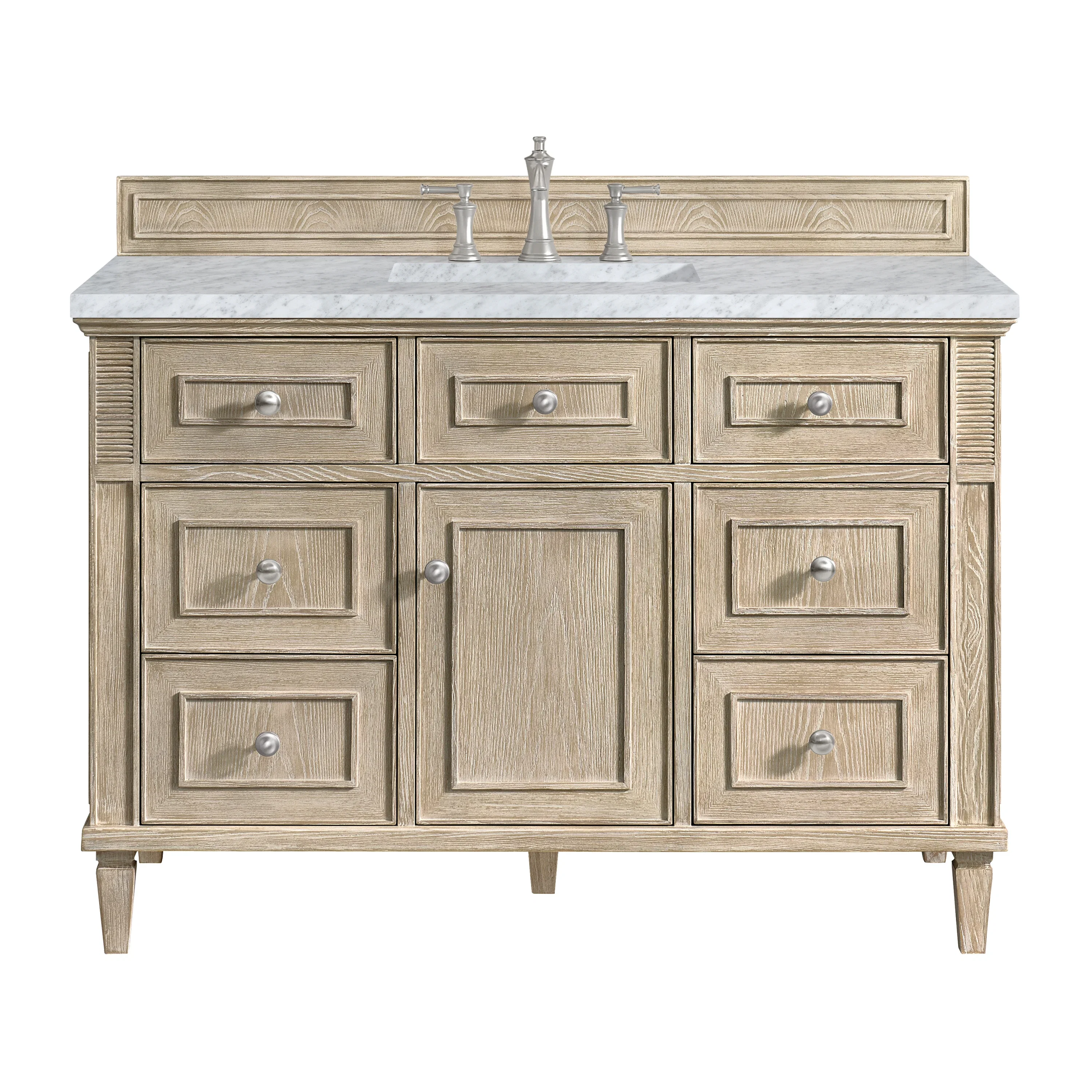 Lorelai 48" Single Vanity, Whitewashed Oak w/ 3 CM Carrara White Marble Top