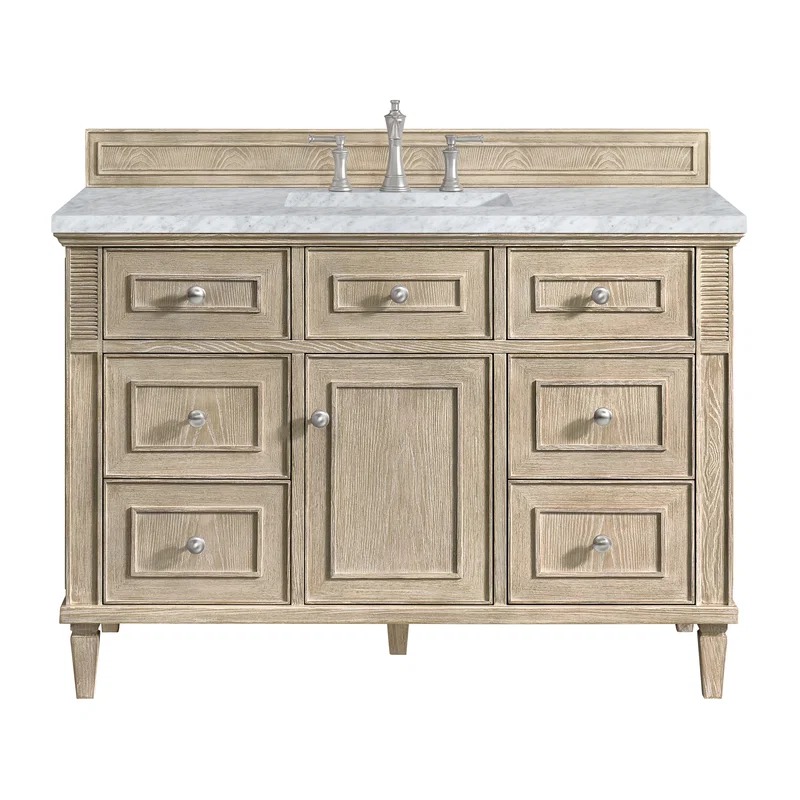 Lorelai 48" Single Vanity, Whitewashed Oak w/ 3 CM Carrara White Marble Top