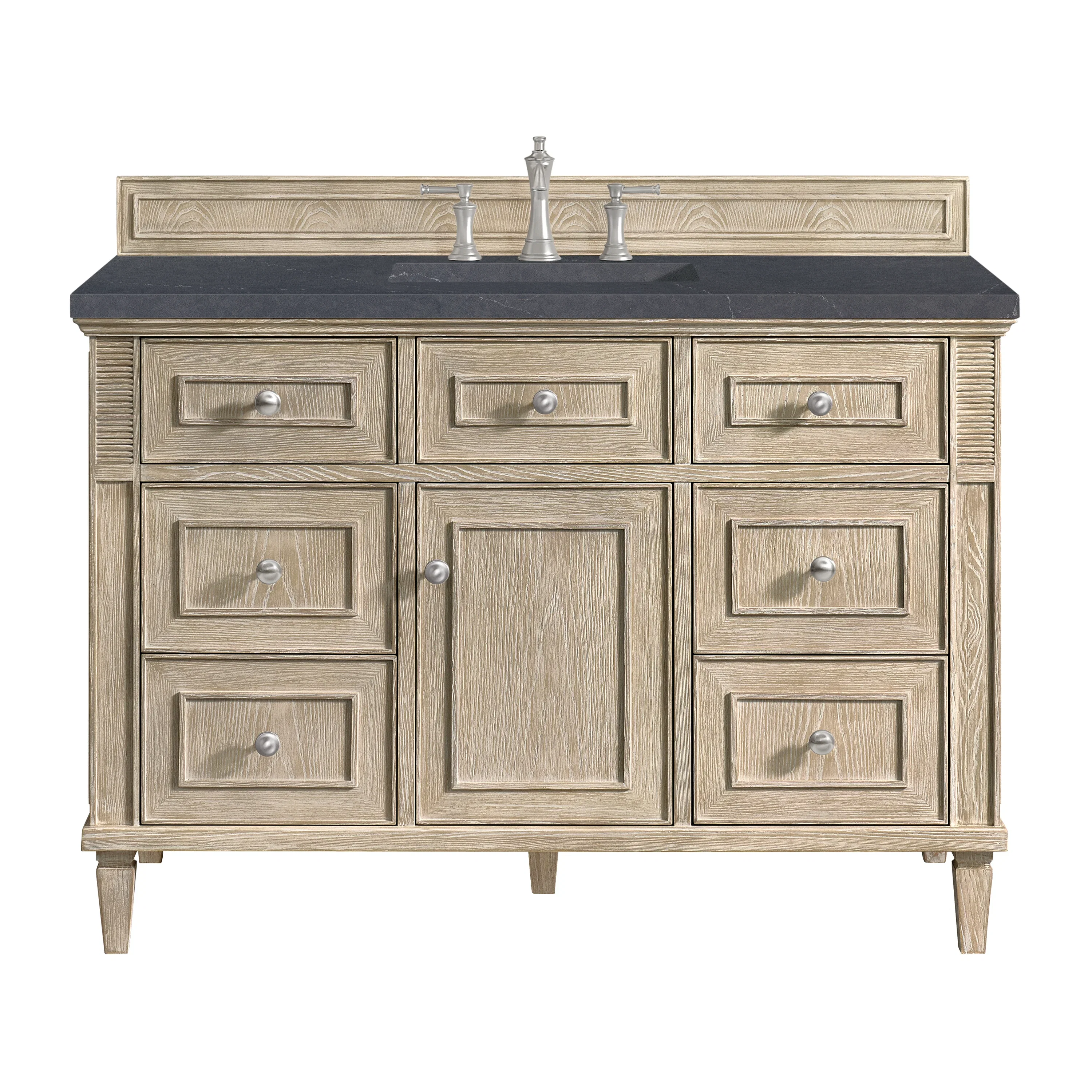Lorelai 48" Single Vanity, Whitewashed Oak w/ 3 CM Charcoal Soapstone Silestone Top
