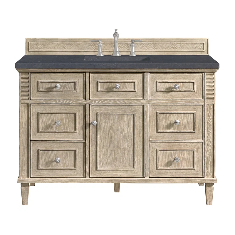 Lorelai 48" Single Vanity, Whitewashed Oak w/ 3 CM Charcoal Soapstone Silestone Top