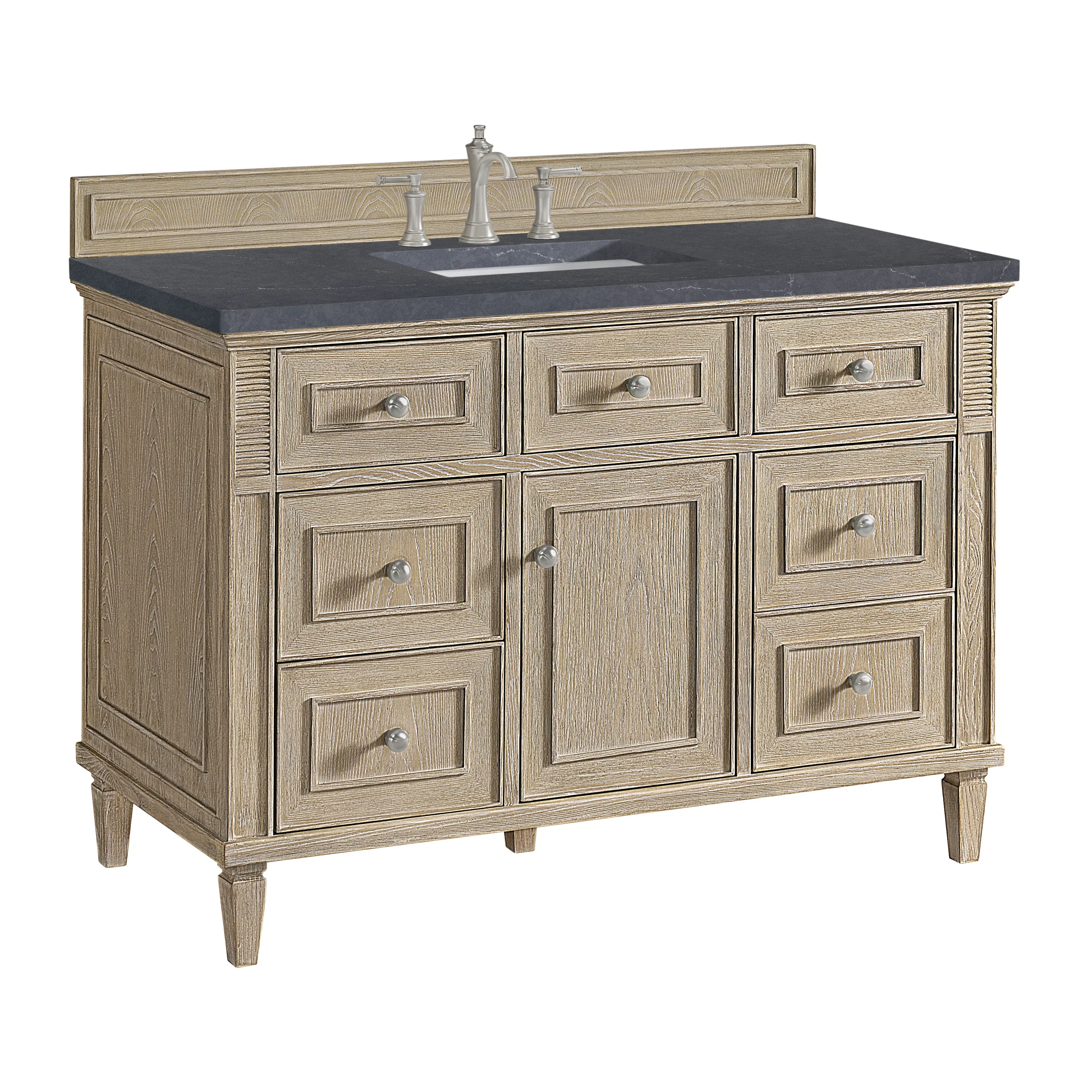 Lorelai 48" Single Vanity, Whitewashed Oak w/ 3 CM Charcoal Soapstone Silestone Top
