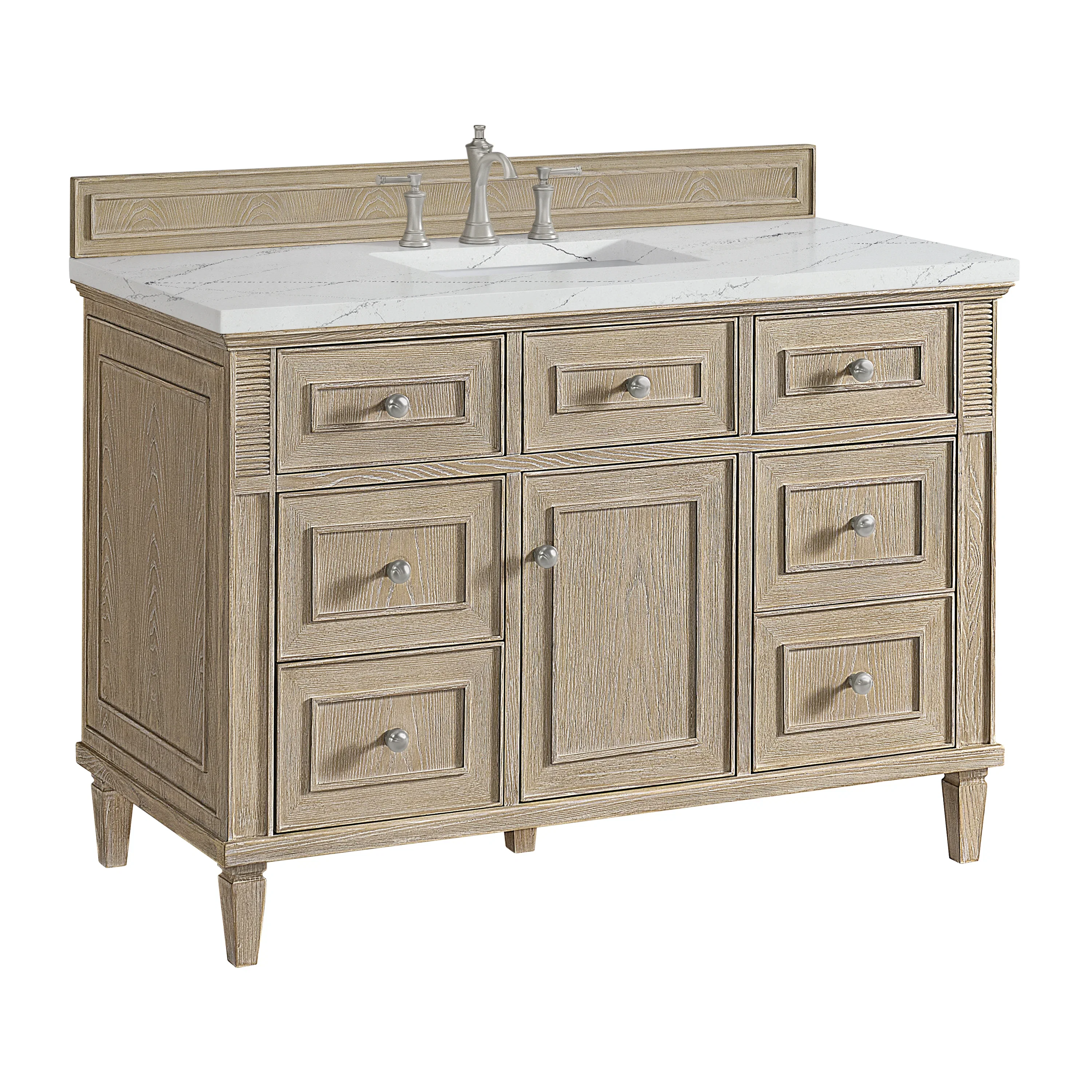 Lorelai 48" Single Vanity, Whitewashed Oak w/ 3 CM Ethereal Noctis Silestone Top