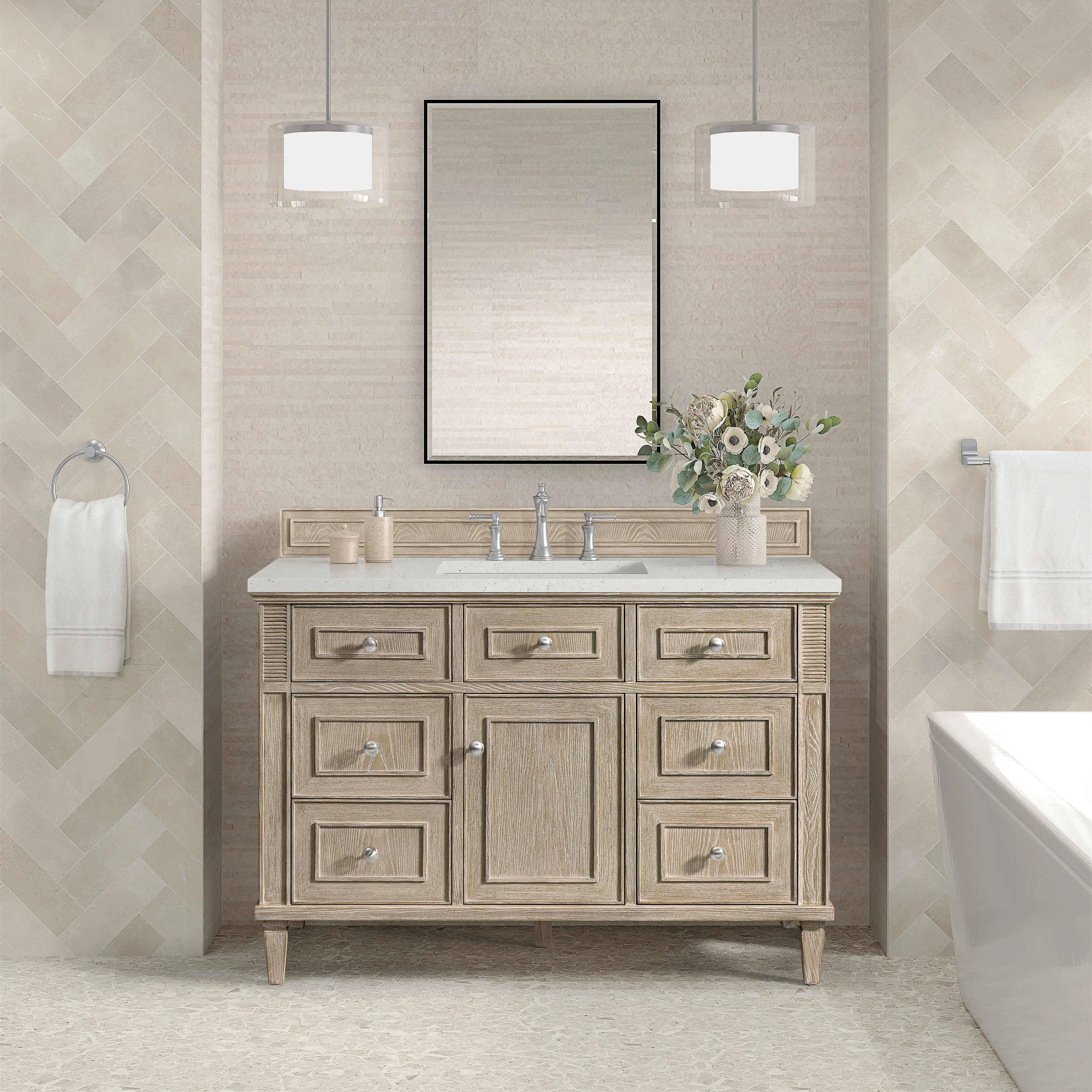 Lorelai 48" Single Vanity, Whitewashed Oak w/ 3 CM Lime Delight Silestone Top