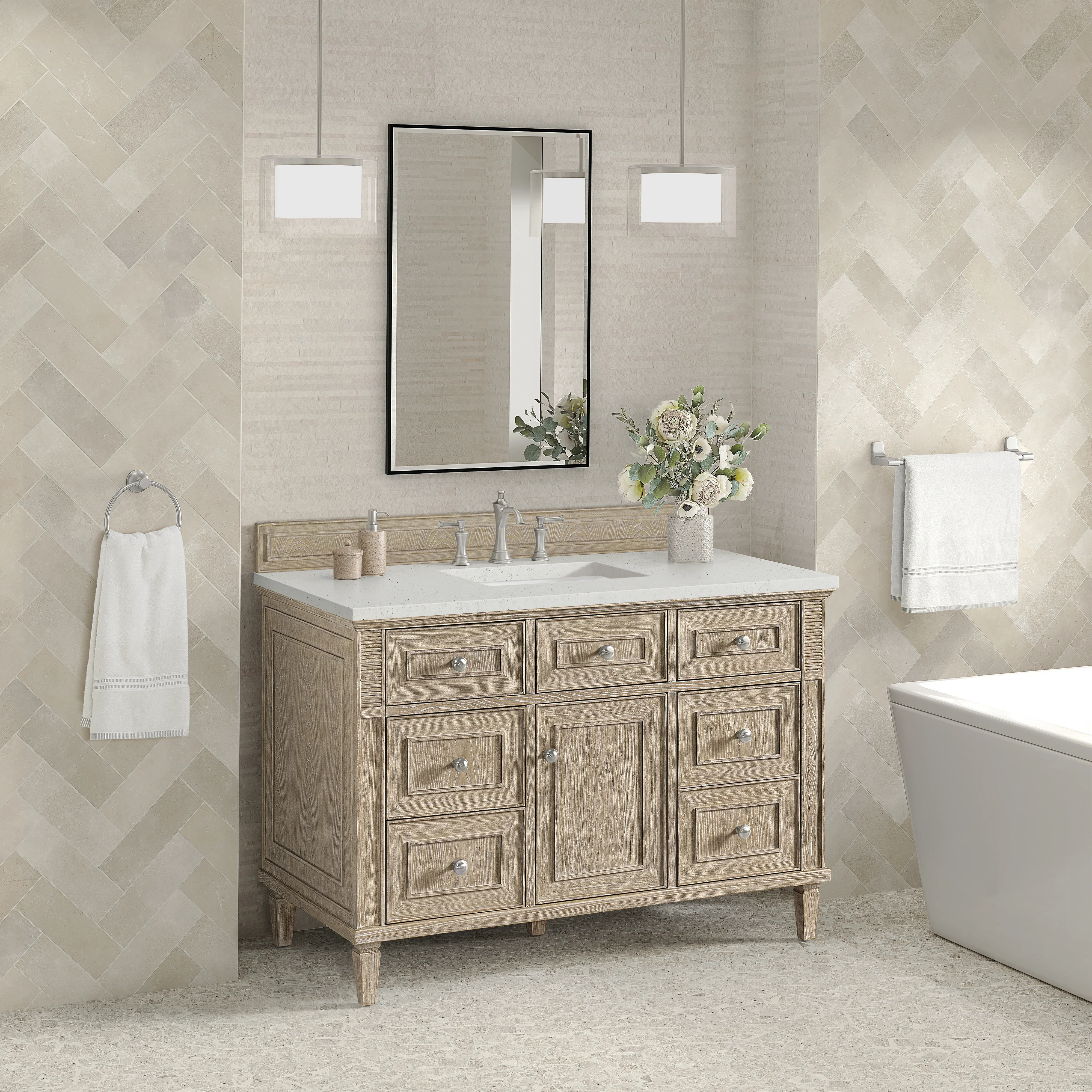 Lorelai 48" Single Vanity, Whitewashed Oak w/ 3 CM Lime Delight Silestone Top