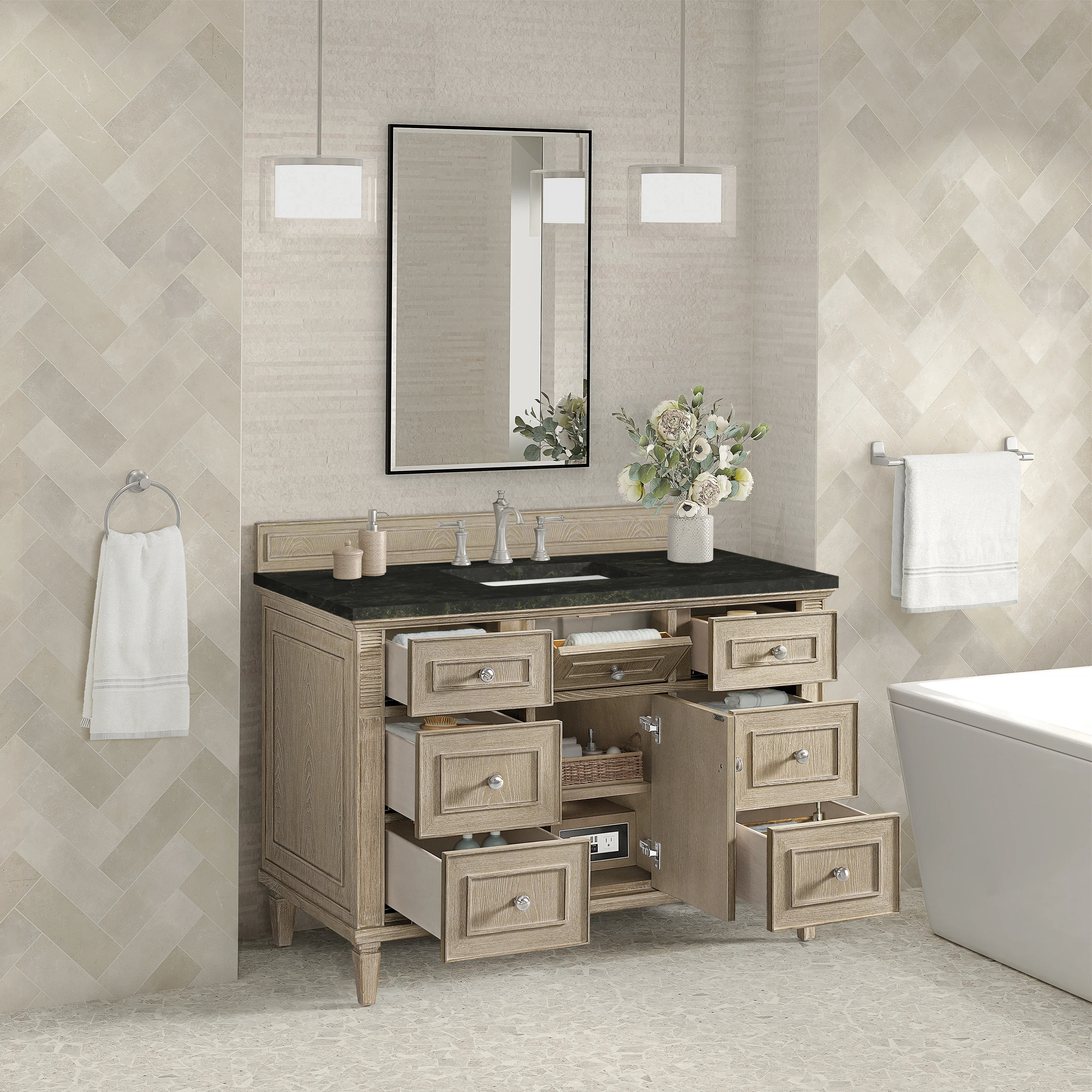 Lorelai 48" Single Vanity, Whitewashed Oak, w/ 3 CM Phantome Eclos Top