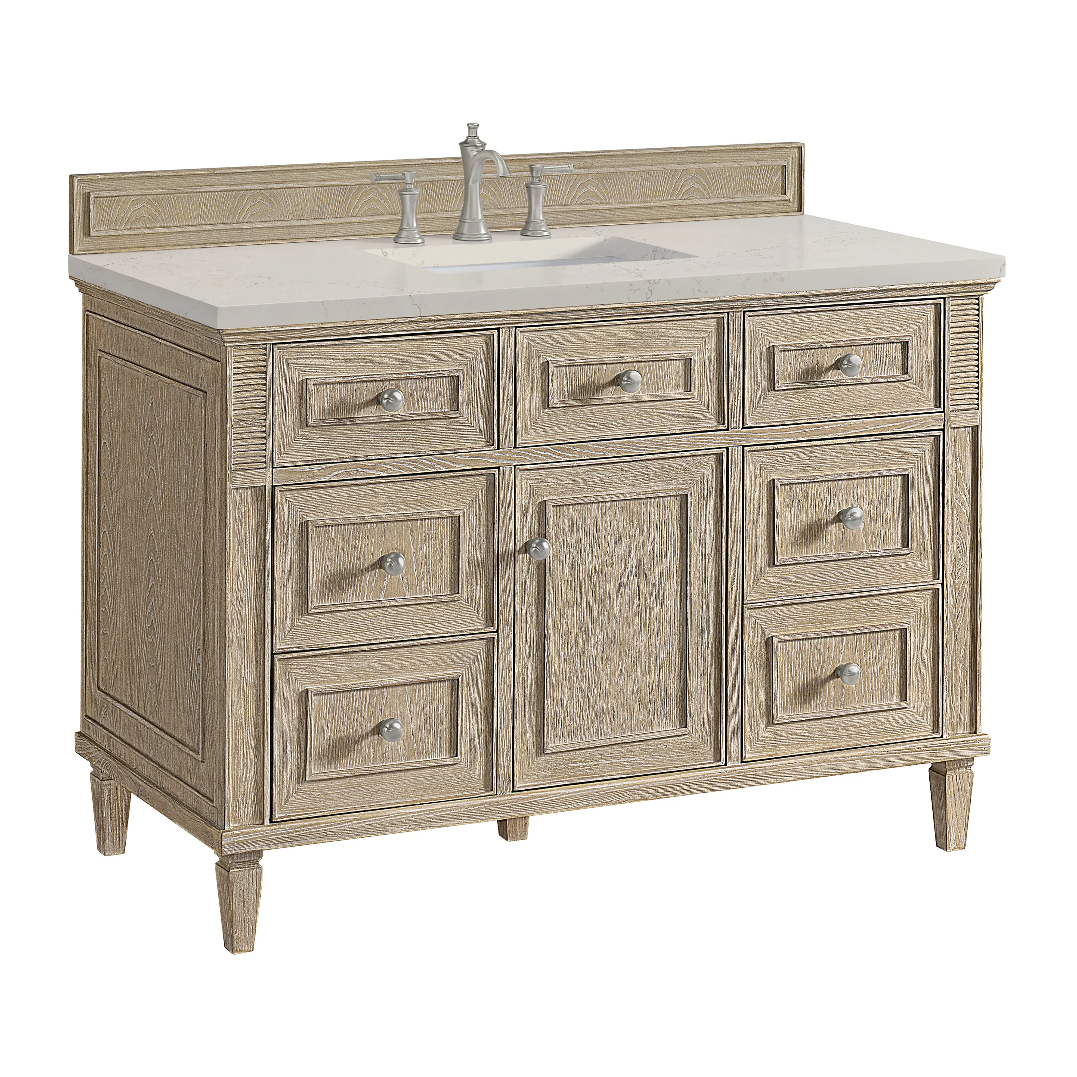 Lorelai 48" Single Vanity, Whitewashed Oak, w/ 3 CM Siberian Silestone Top