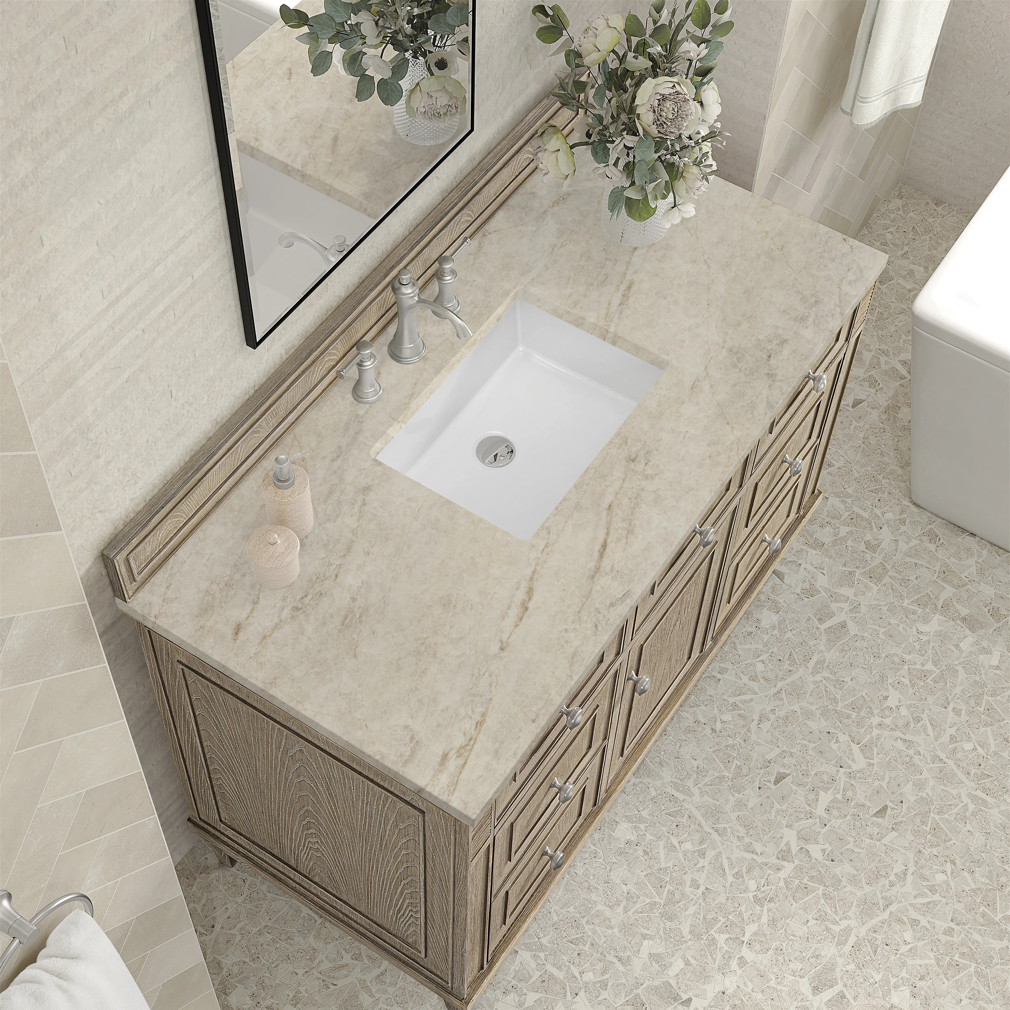 Lorelai 48" Single Vanity, Whitewashed Oak, w/ 3 CM Tajnar Eclos Top