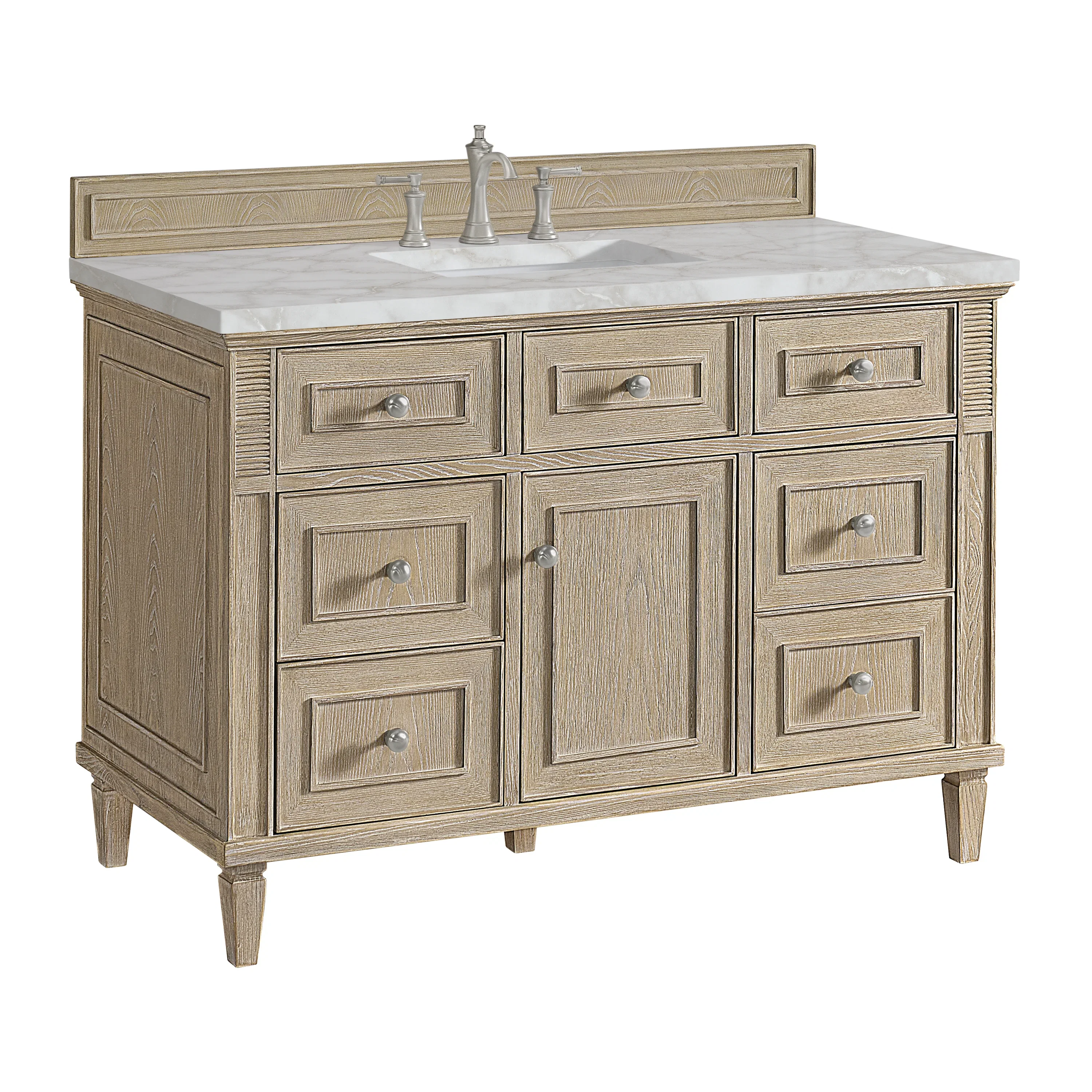 Lorelai 48" Single Vanity, Whitewashed Oak w/ 3 CM Victorian Silver Silestone Top