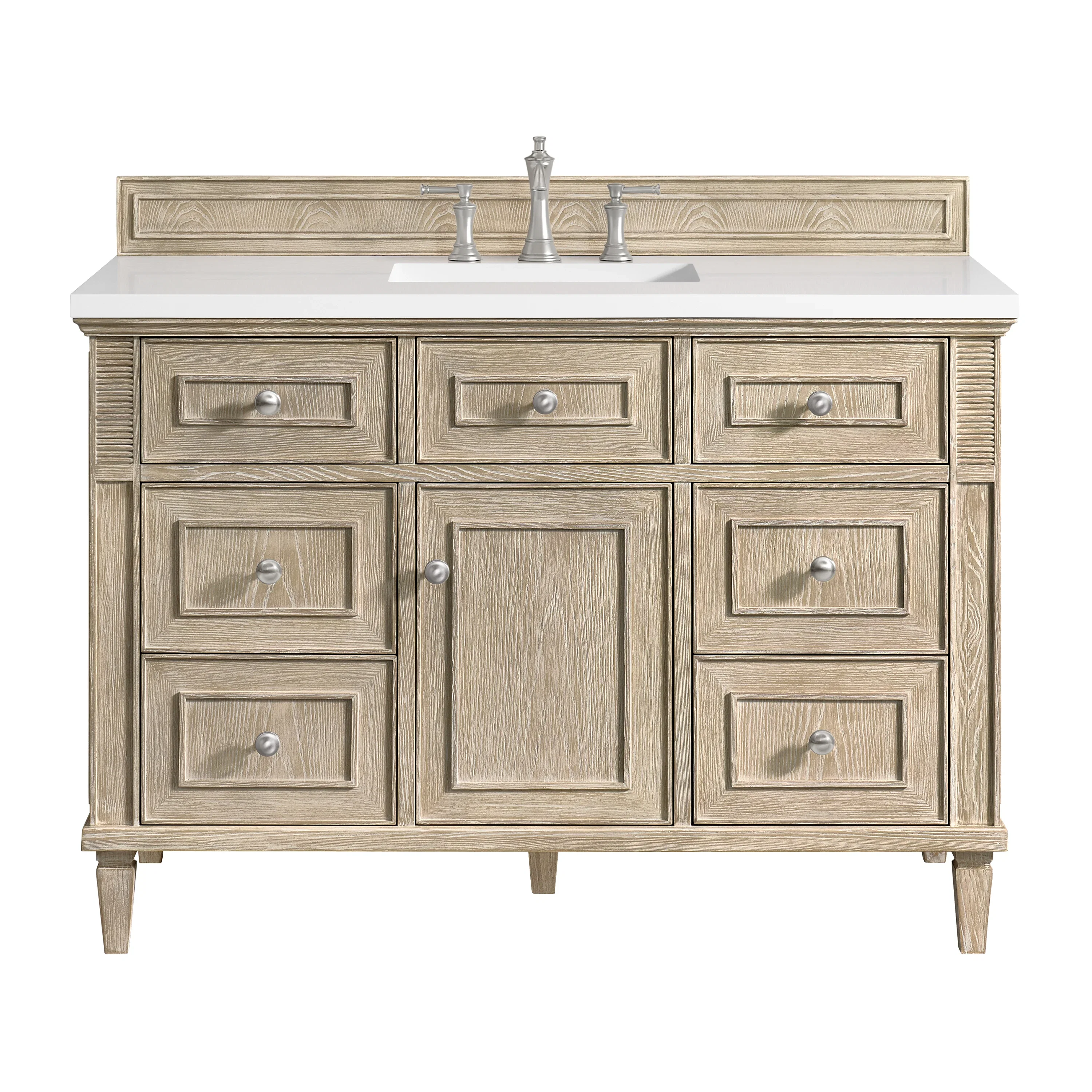 Lorelai 48" Single Vanity, Whitewashed Oak w/ 3 CM White Zeus Silestone Top