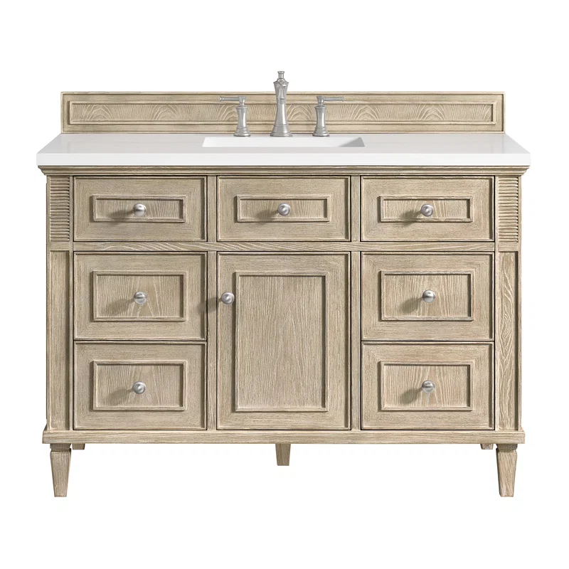 Lorelai 48" Single Vanity, Whitewashed Oak w/ 3 CM White Zeus Silestone Top