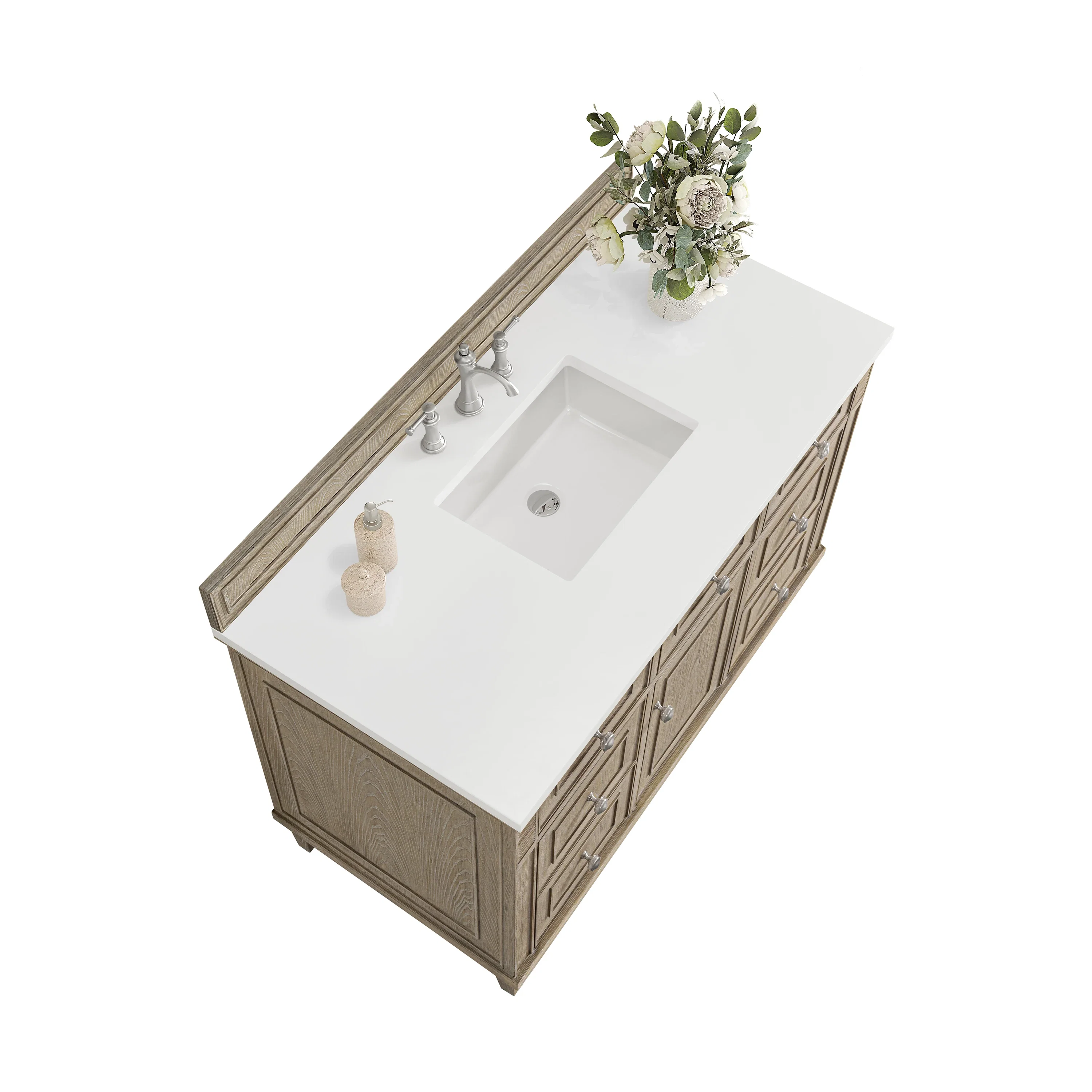 Lorelai 48" Single Vanity, Whitewashed Oak w/ 3 CM White Zeus Silestone Top