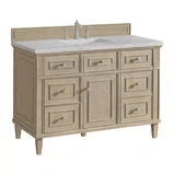 Lorelai 48" Single Vanity, Whitewashed Oak w/ 3 CM Eternal Jasmine Pearl Silestone Top w/FreePower Wireless Charger