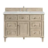 Lorelai 48" Single Vanity, Whitewashed Oak w/ 3 CM Ethereal Noctis Silestone Top w/FreePower Wireless Charger