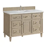 Lorelai 48" Single Vanity, Whitewashed Oak w/ 3 CM Ethereal Noctis Silestone Top w/FreePower Wireless Charger