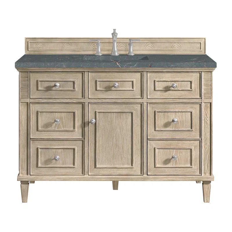 Lorelai 48" Single Vanity, Whitewashed Oak w/ 3 CM Parisien Bleu Silestone Top w/FreePower Wireless Charger
