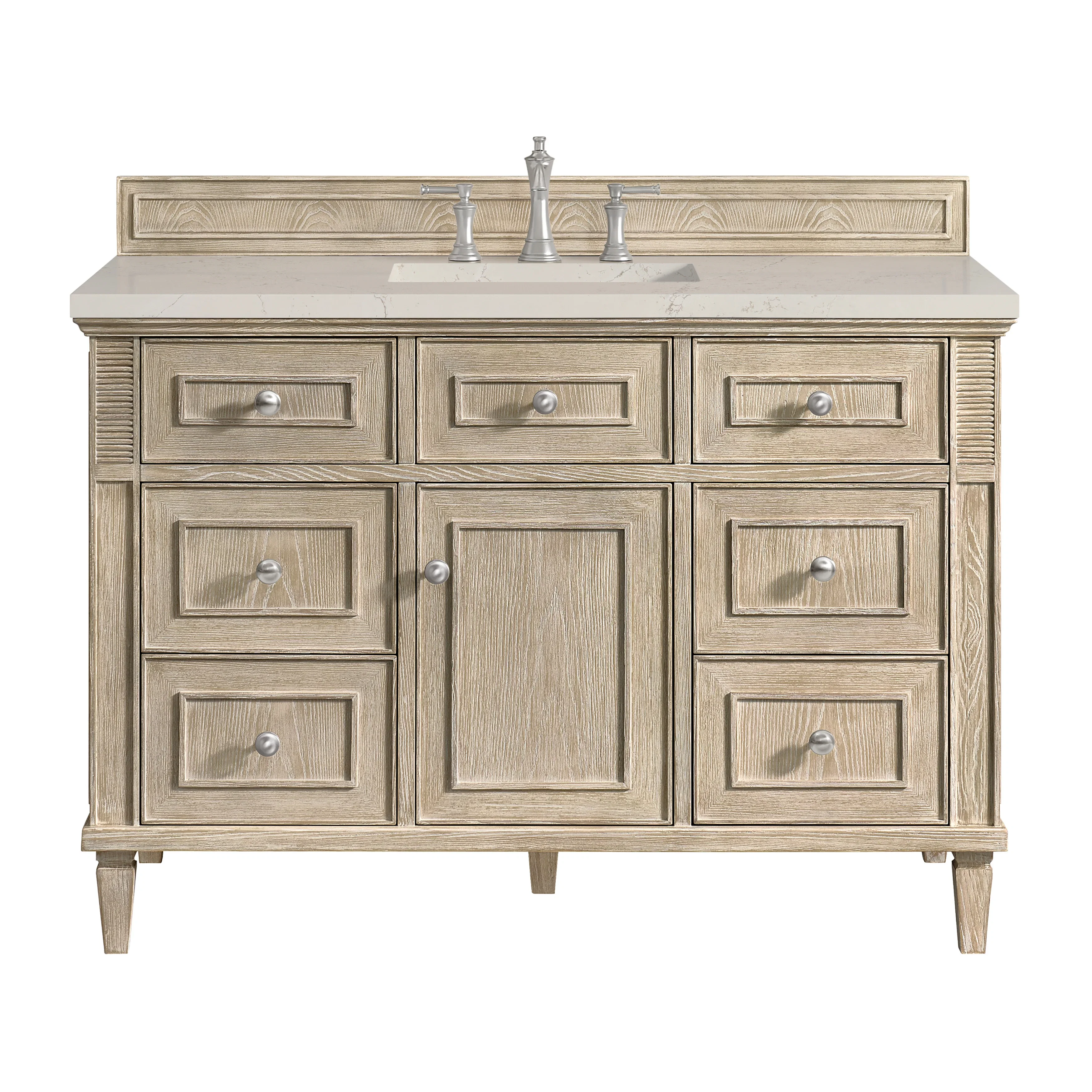Lorelai 48" Single Vanity, Whitewashed Oak, w/ 3 CM Siberian Silestone Top w/FreePower Wireless Charger