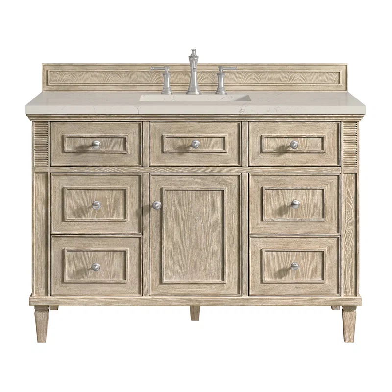 Lorelai 48" Single Vanity, Whitewashed Oak, w/ 3 CM Siberian Silestone Top w/FreePower Wireless Charger