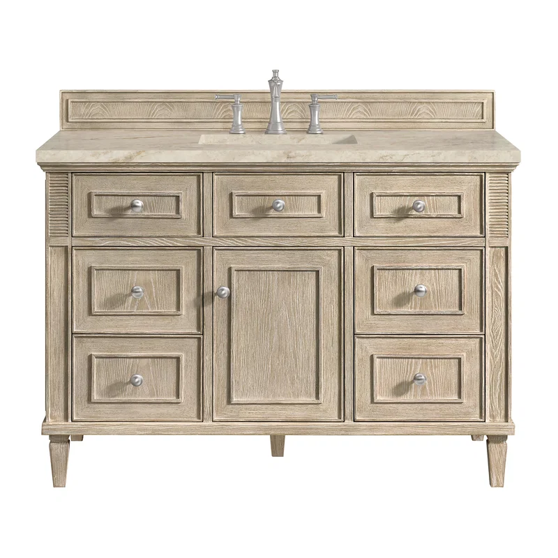 Lorelai 48" Single Vanity, Whitewashed Oak, w/ 3 CM Tajnar Eclos Top w/FreePower Wireless Charger