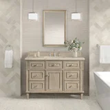 Lorelai 48" Single Vanity, Whitewashed Oak, w/ 3 CM Tajnar Eclos Top w/FreePower Wireless Charger