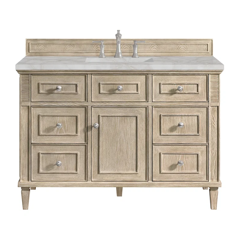 Lorelai 48" Single Vanity, Whitewashed Oak w/ 3 CM Victorian Silver Silestone Top w/FreePower Wireless Charger