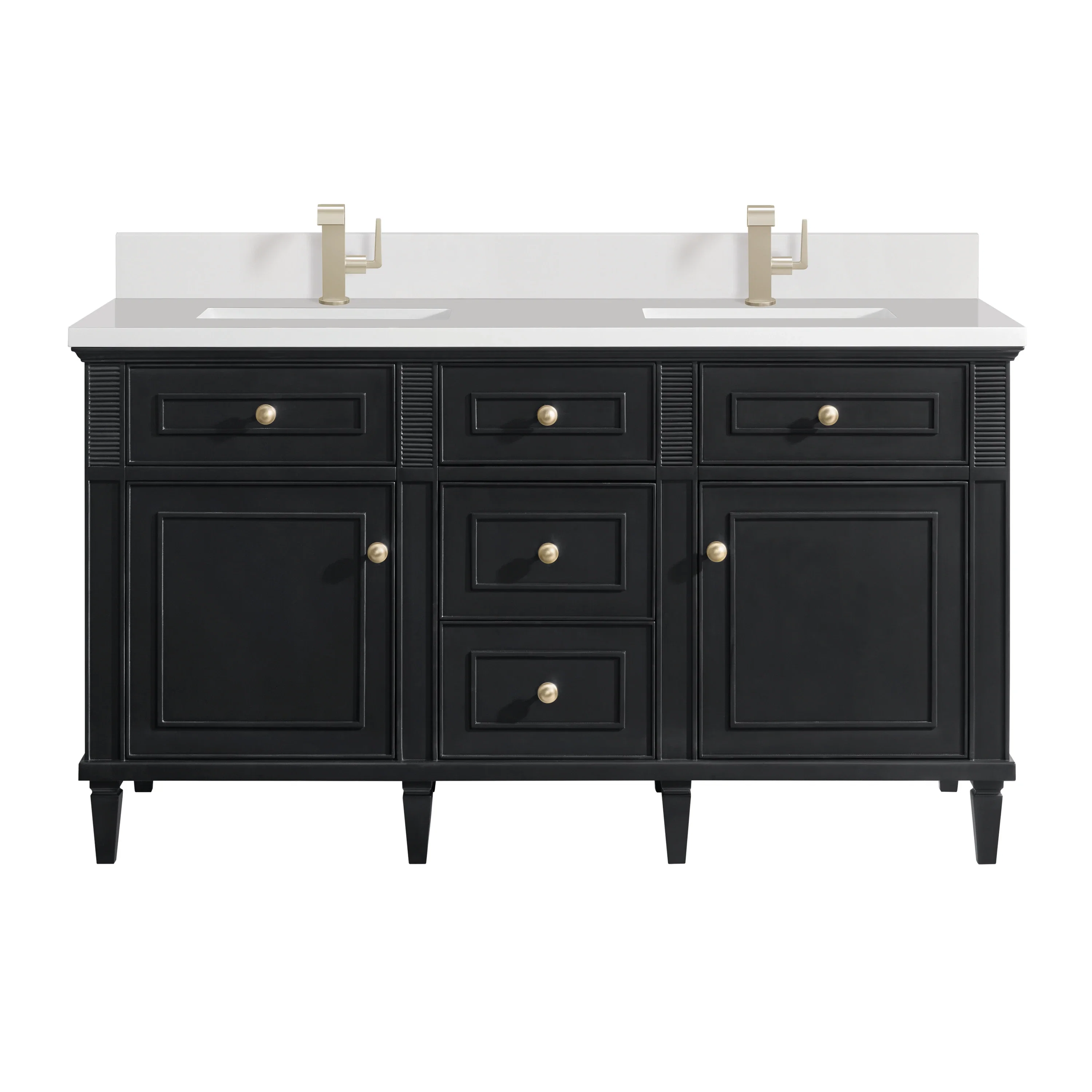 Lorelai 60" Double Vanity, Black Onyx w/ Single Hole 3 CM White Zeus Silestone Top & Backsplash