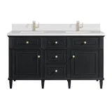 Lorelai 60" Double Vanity, Black Onyx w/ Single Hole 3 CM White Zeus Silestone Top & Backsplash