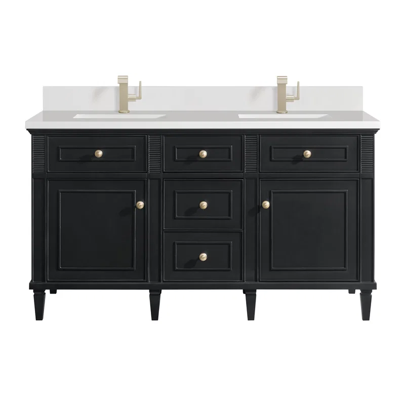 Lorelai 60" Double Vanity, Black Onyx w/ Single Hole 3 CM White Zeus Silestone Top & Backsplash