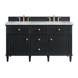 Lorelai 60" Double Vanity, Black Onyx w/ 3 CM Carrara White Marble Top