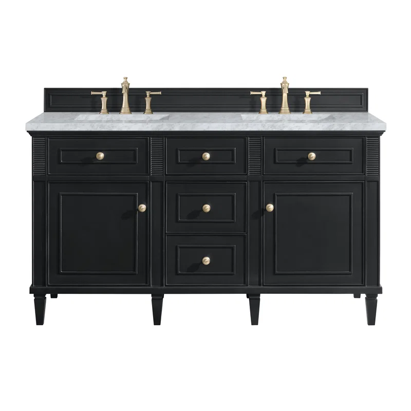 Lorelai 60" Double Vanity, Black Onyx w/ 3 CM Carrara White Marble Top