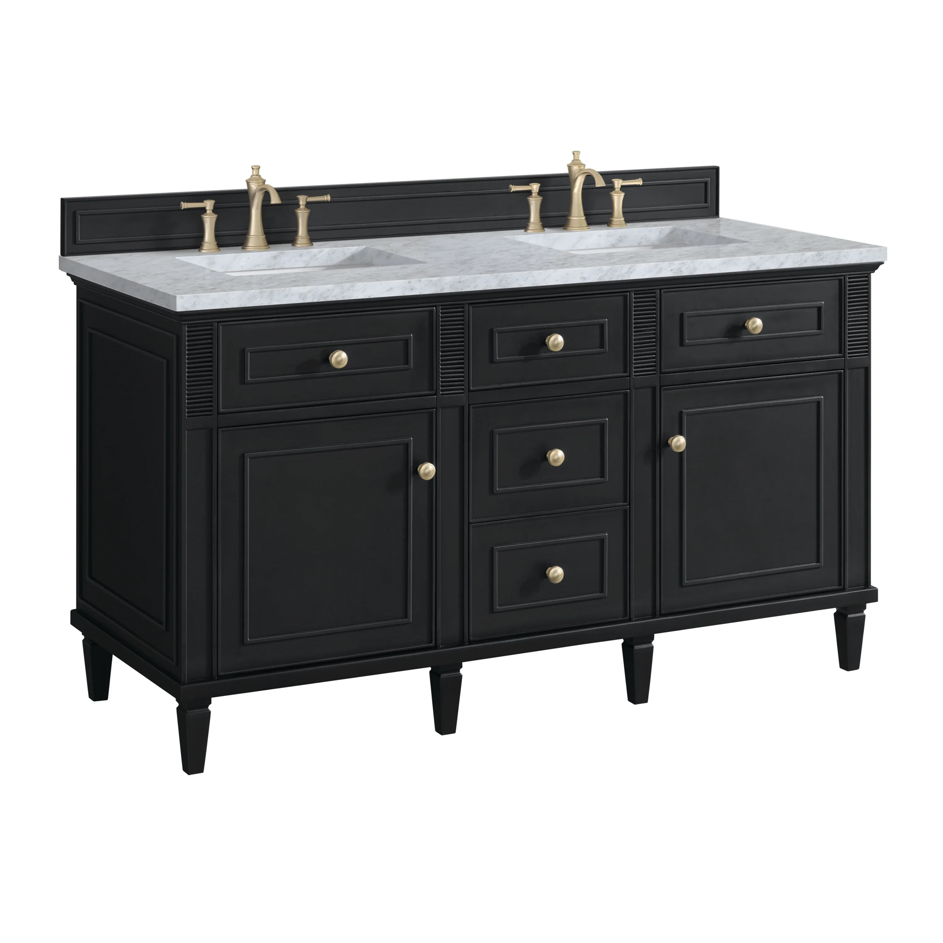 Lorelai 60" Double Vanity, Black Onyx w/ 3 CM Carrara White Marble Top