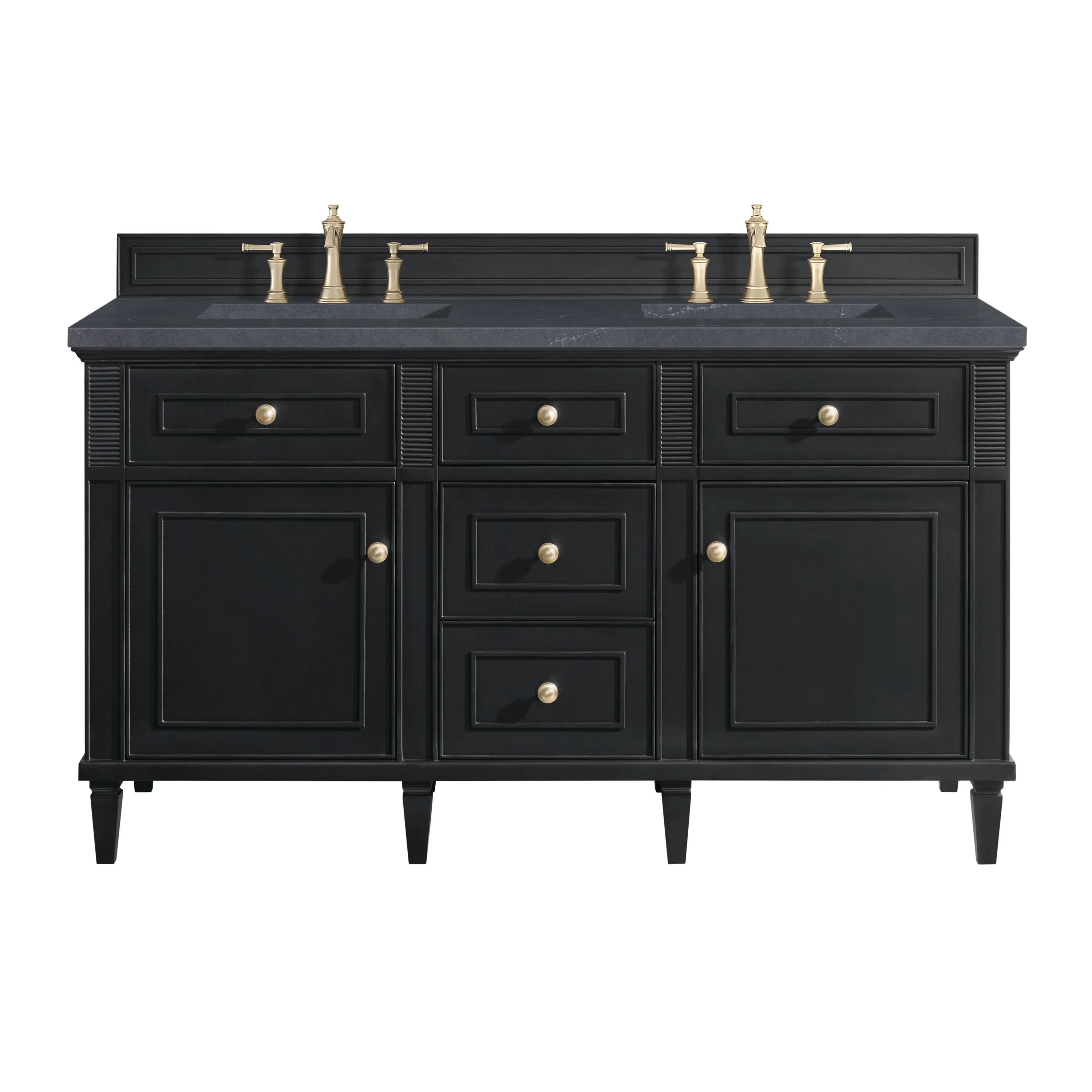 Lorelai 60" Double Vanity, Black Onyx w/ 3 CM Charcoal Soapstone Silestone Top