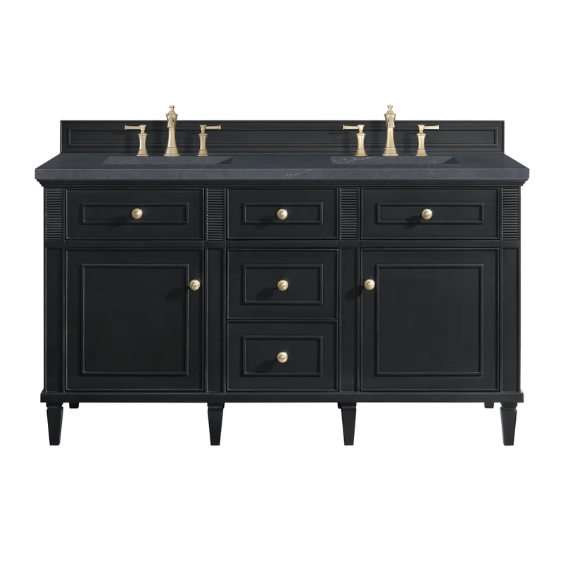 Lorelai 60" Double Vanity, Black Onyx w/ 3 CM Charcoal Soapstone Silestone Top