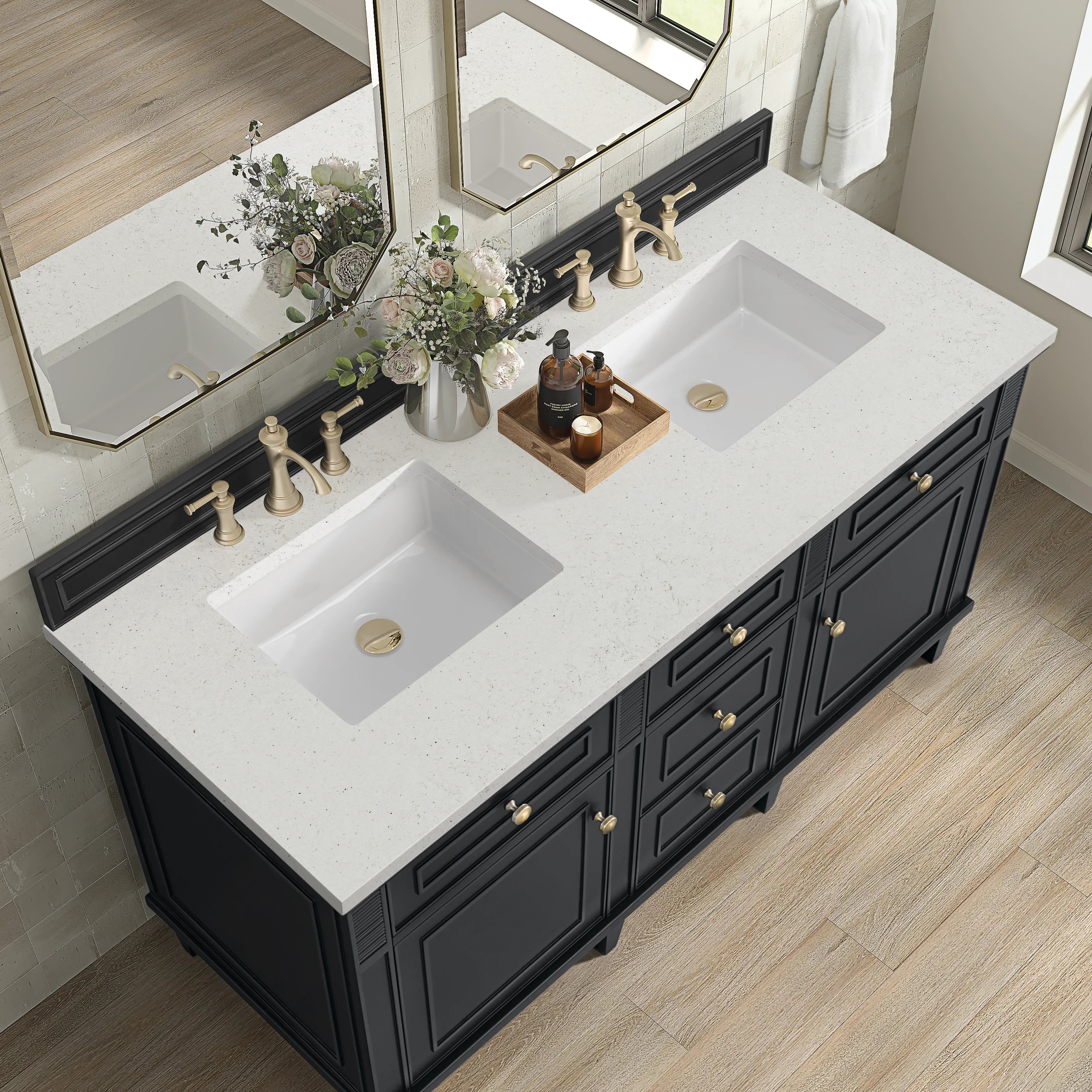 Lorelai 60" Double Vanity, Black Onyx w/ 3 CM Lime Delight Silestone Top