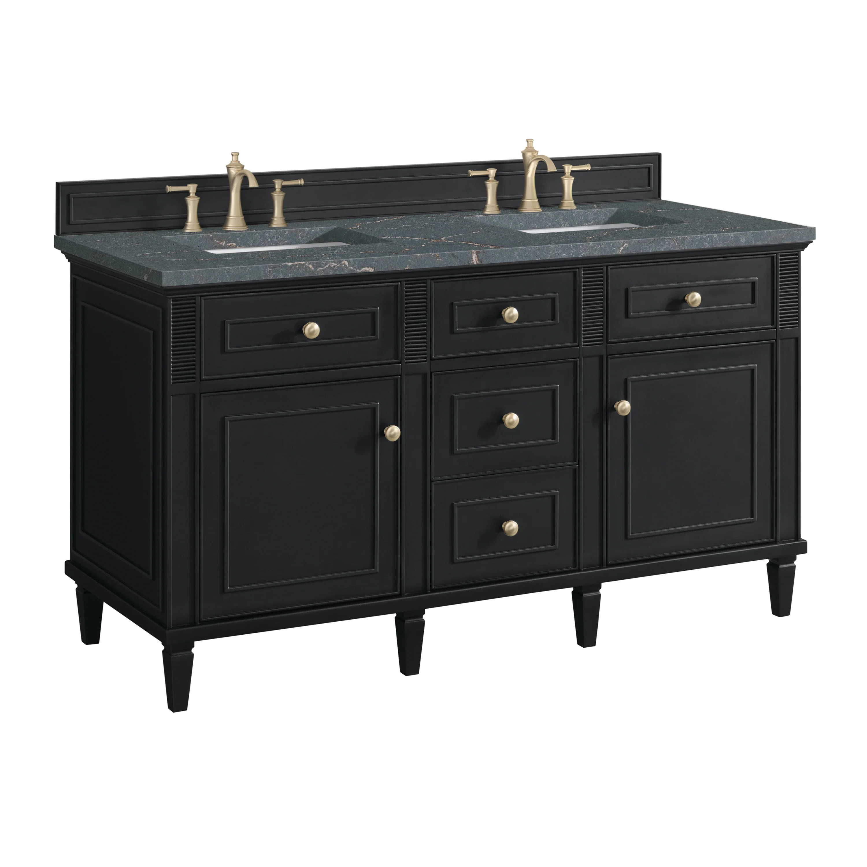 Lorelai 60" Double Vanity, Black Onyx w/ 3 CM Parisien Bleu Silestone Top