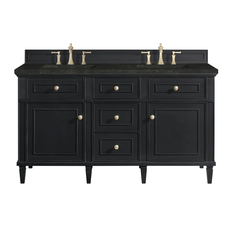 Lorelai 60" Double Vanity, Black Onyx, w/ 3 CM Phantome Eclos Top