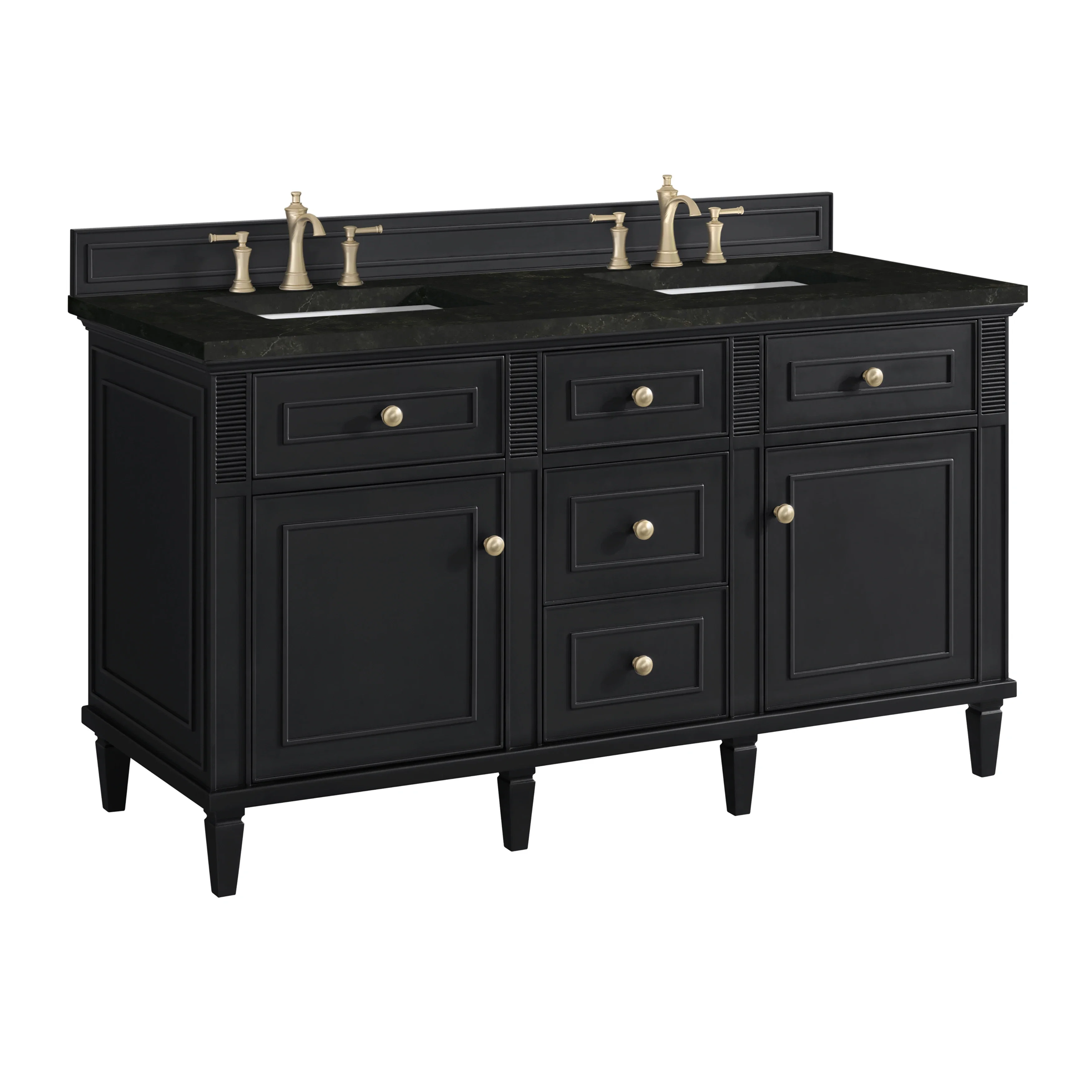 Lorelai 60" Double Vanity, Black Onyx, w/ 3 CM Phantome Eclos Top