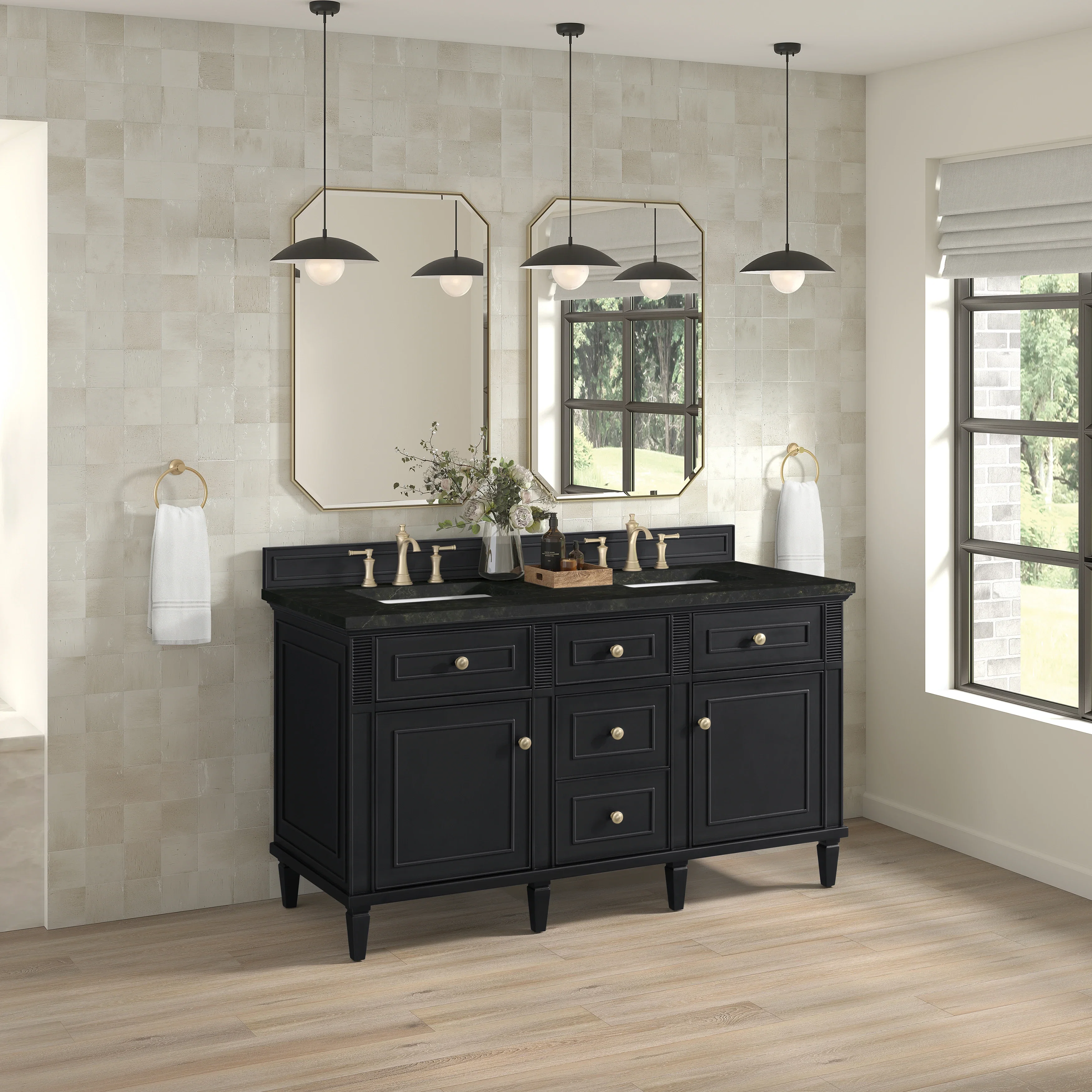 Lorelai 60" Double Vanity, Black Onyx, w/ 3 CM Phantome Eclos Top