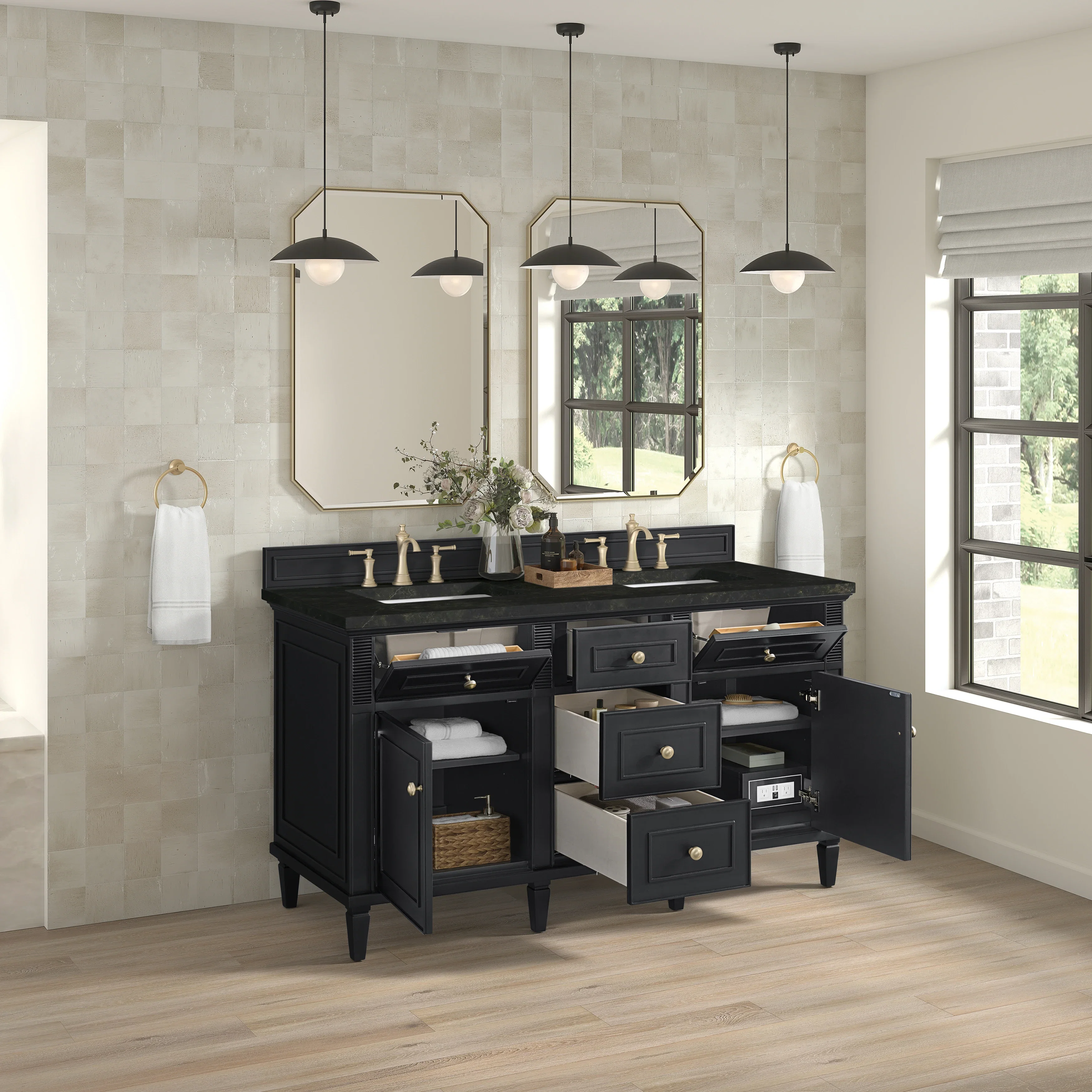 Lorelai 60" Double Vanity, Black Onyx, w/ 3 CM Phantome Eclos Top